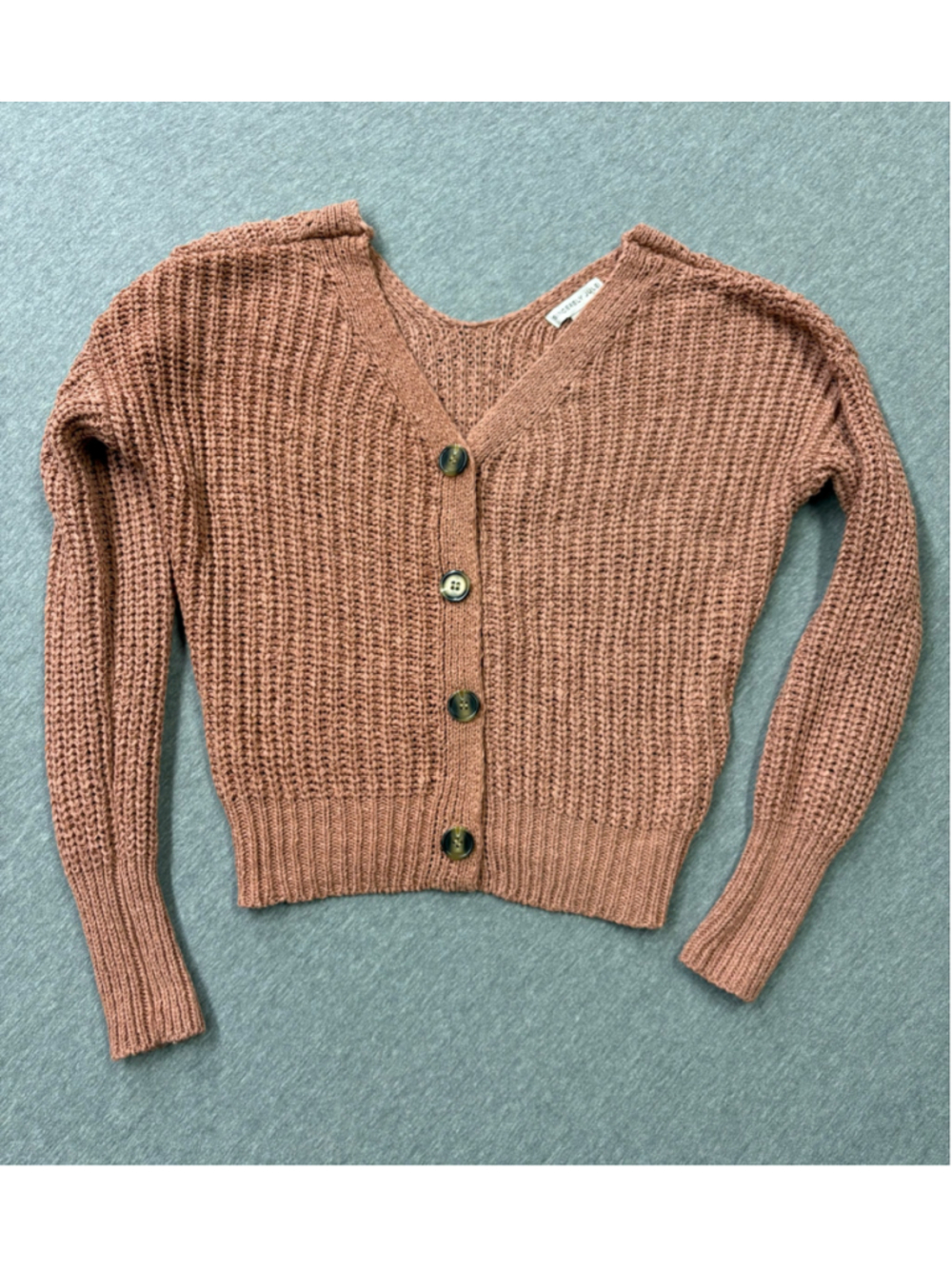 Sincerely Jules Cardigan M Dusty Rose Open Knit Cropped V Neck Button Sweater